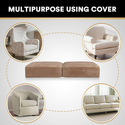 PrinceDeco Stretch Velvet Couch Cushion Covers, Soft Cushion Slipcover for Chair Loveseat Sofa