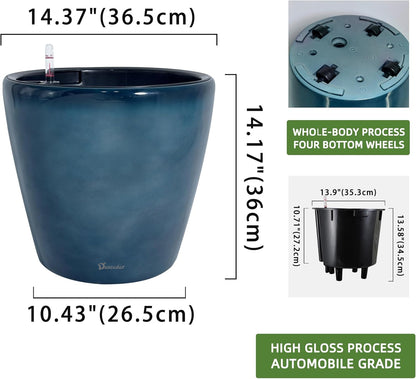 Dexceder 15x14 Self Watering Planter with Wheels Indoor Outdoor, Inner Pot Design, Thickened Large