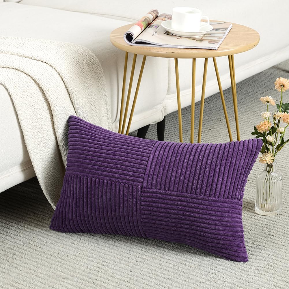 Fancy Homi 2 Packs Purple Lumbar Decorative Throw Pillow Covers 12x20 Inch for Living Room Couch