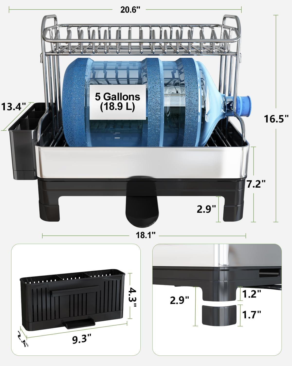 BOOSINY Extra Large Stainless Steel Dish Drying Rack, 2 Tier Dish Racks for Kitchen Counter, Dish