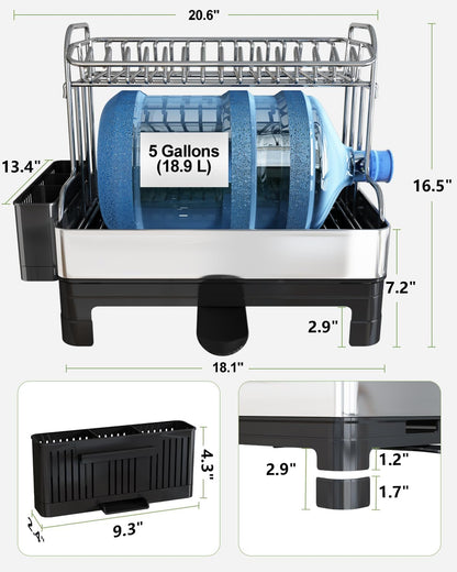 BOOSINY Extra Large Stainless Steel Dish Drying Rack, 2 Tier Dish Racks for Kitchen Counter, Dish