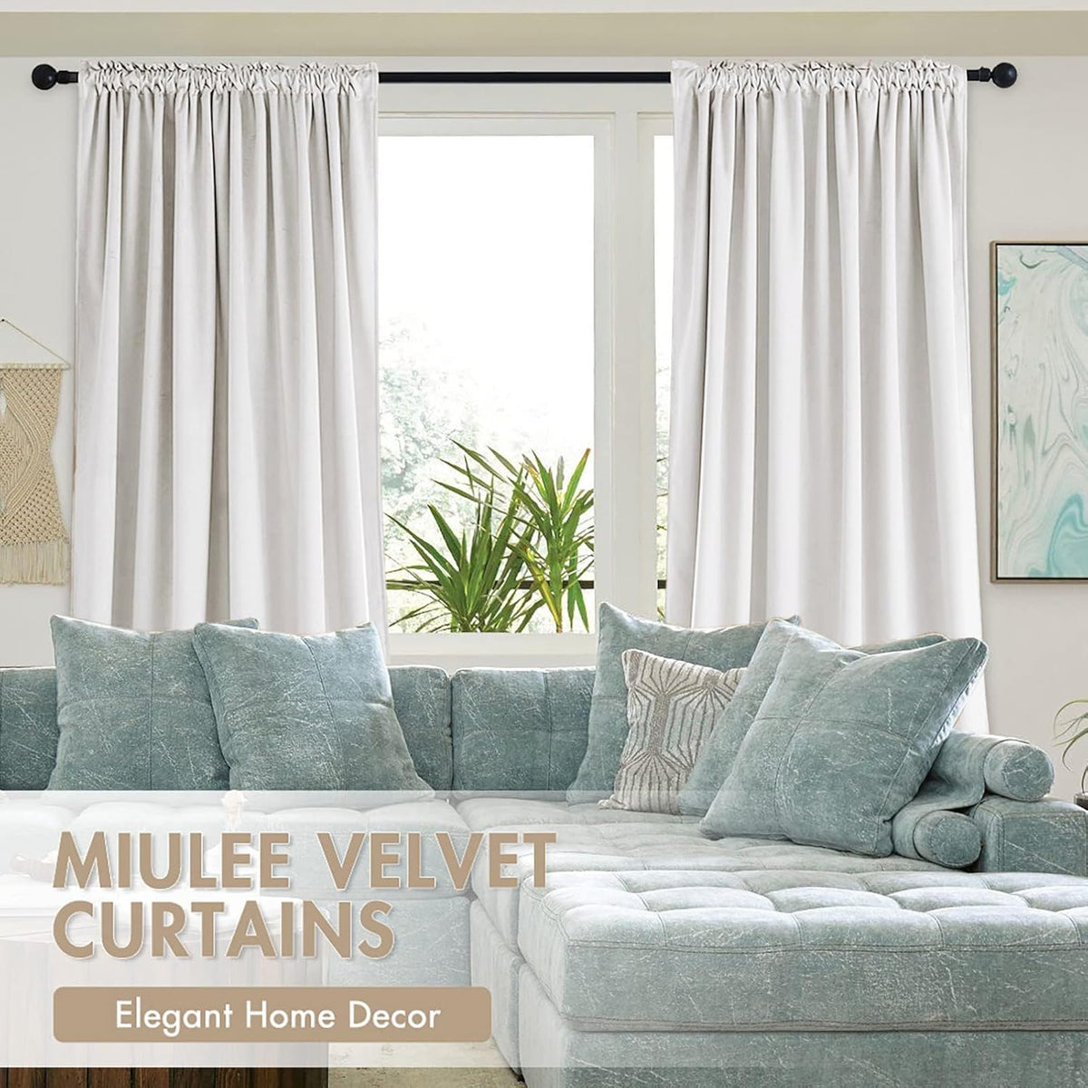 MIULEE White Velvet Curtains Thermal Insulated Blackout Curtain Drapes for Bedroom Living Room