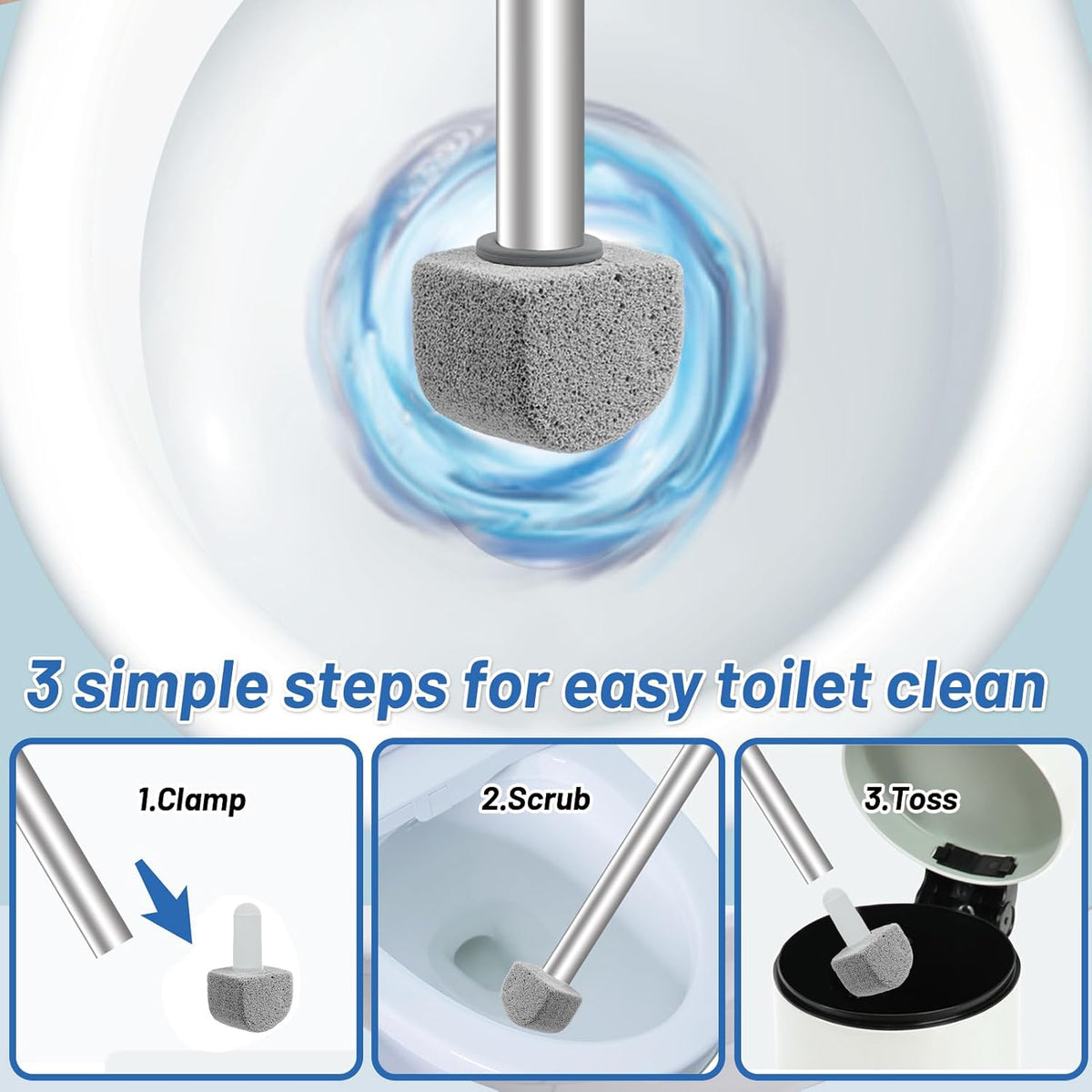 Pumice Stone Toilet Bowl Cleaner Toilet Deep Cleaning,Bathroom Cleaner Brush with Long Handle for