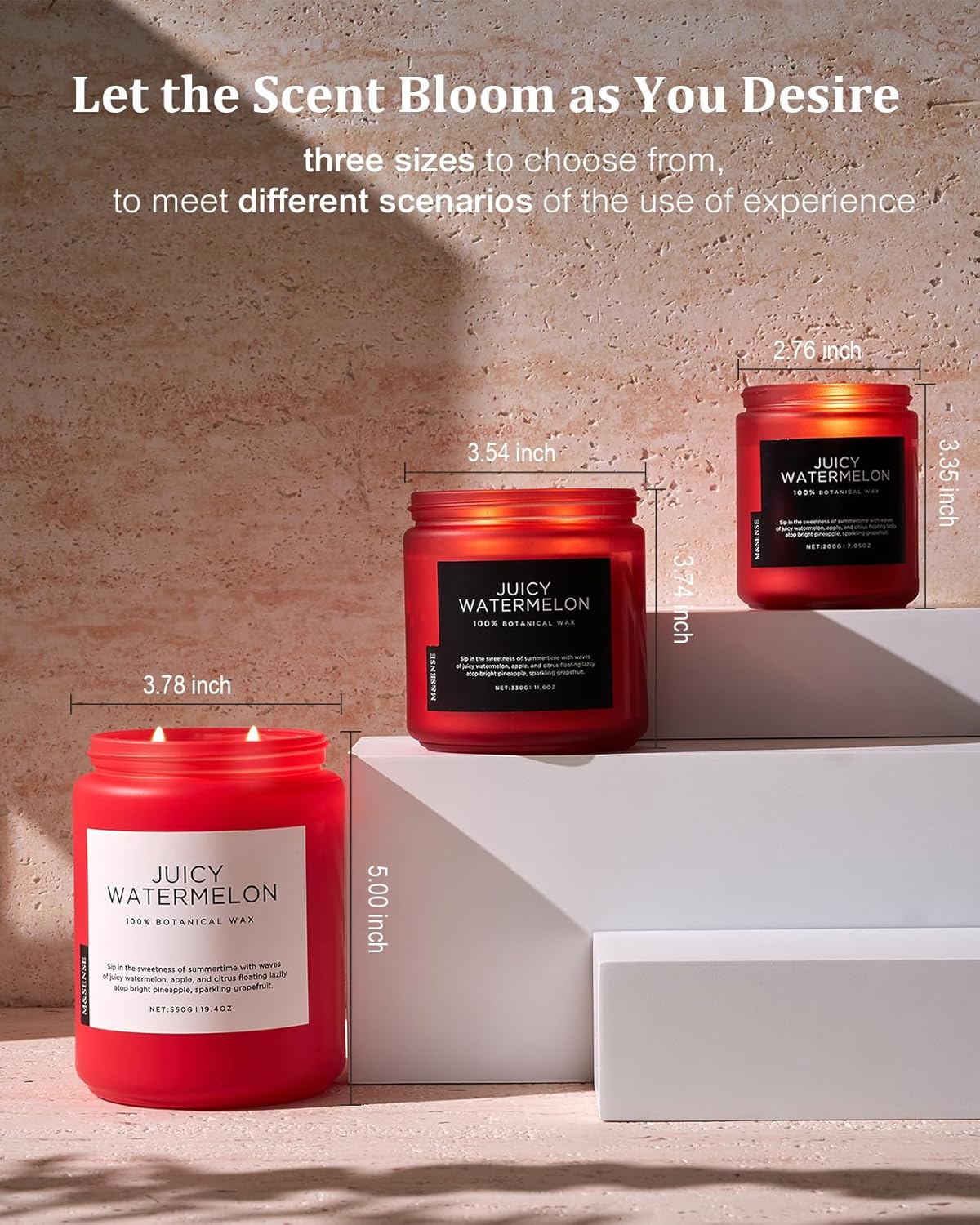 M&SENSE Juicy Watermelon Scented Candle, 19.4oz 110 Hours Clean Non Toxic Natural Soy Wax Long