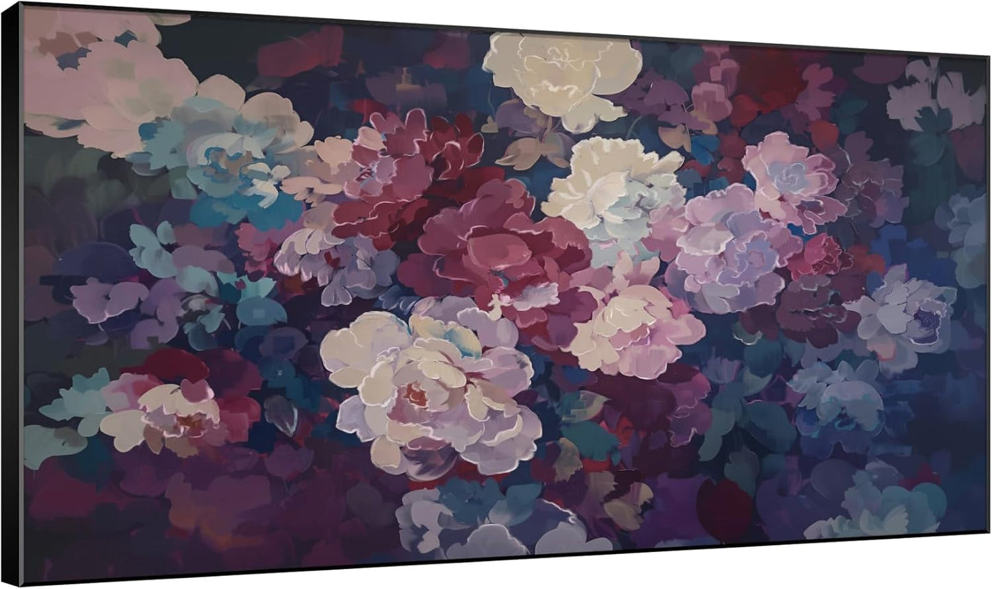 SIGNWIN 30"x60" Extra Large Framed Wall Art Bold Peony Bloom in Colorful Impressionist Style, Lush