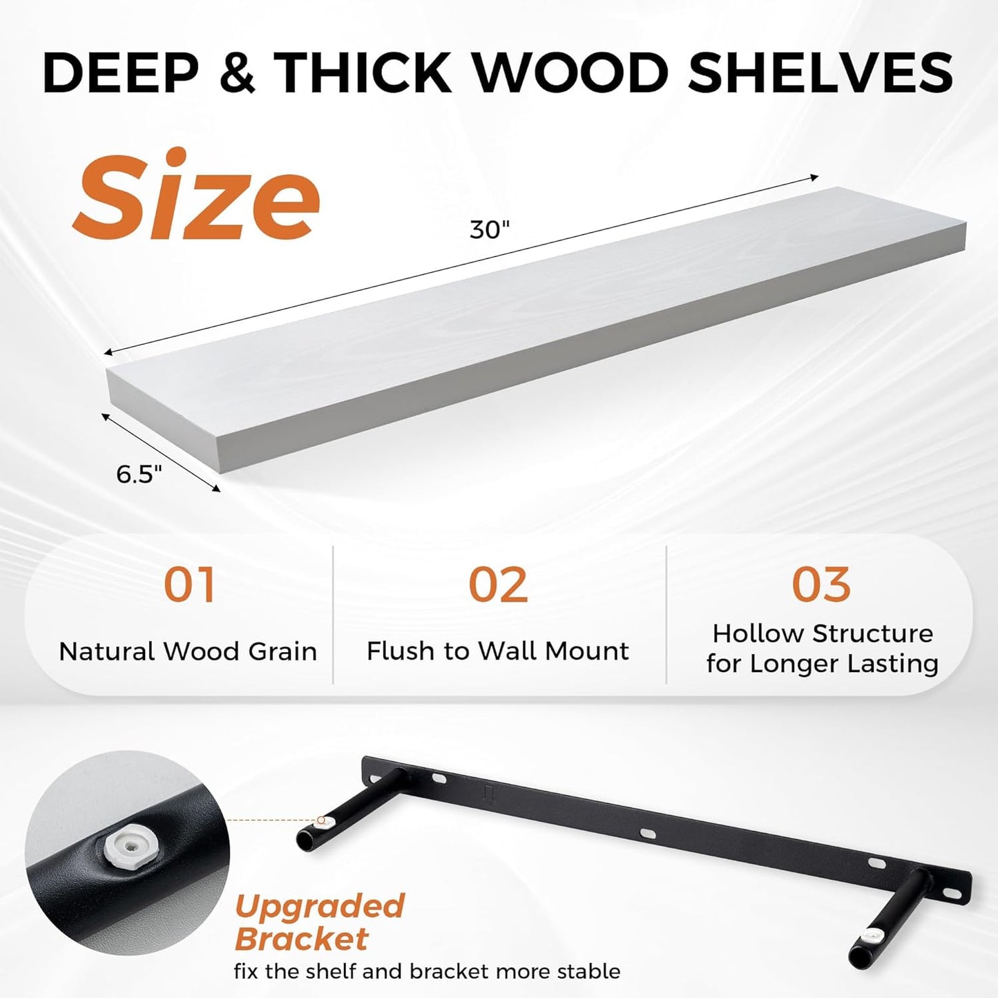 Fun Memories Floating Shelves for Wall, 30" Rustic Wood Deep Wall Mounted Shelves with Invisible
