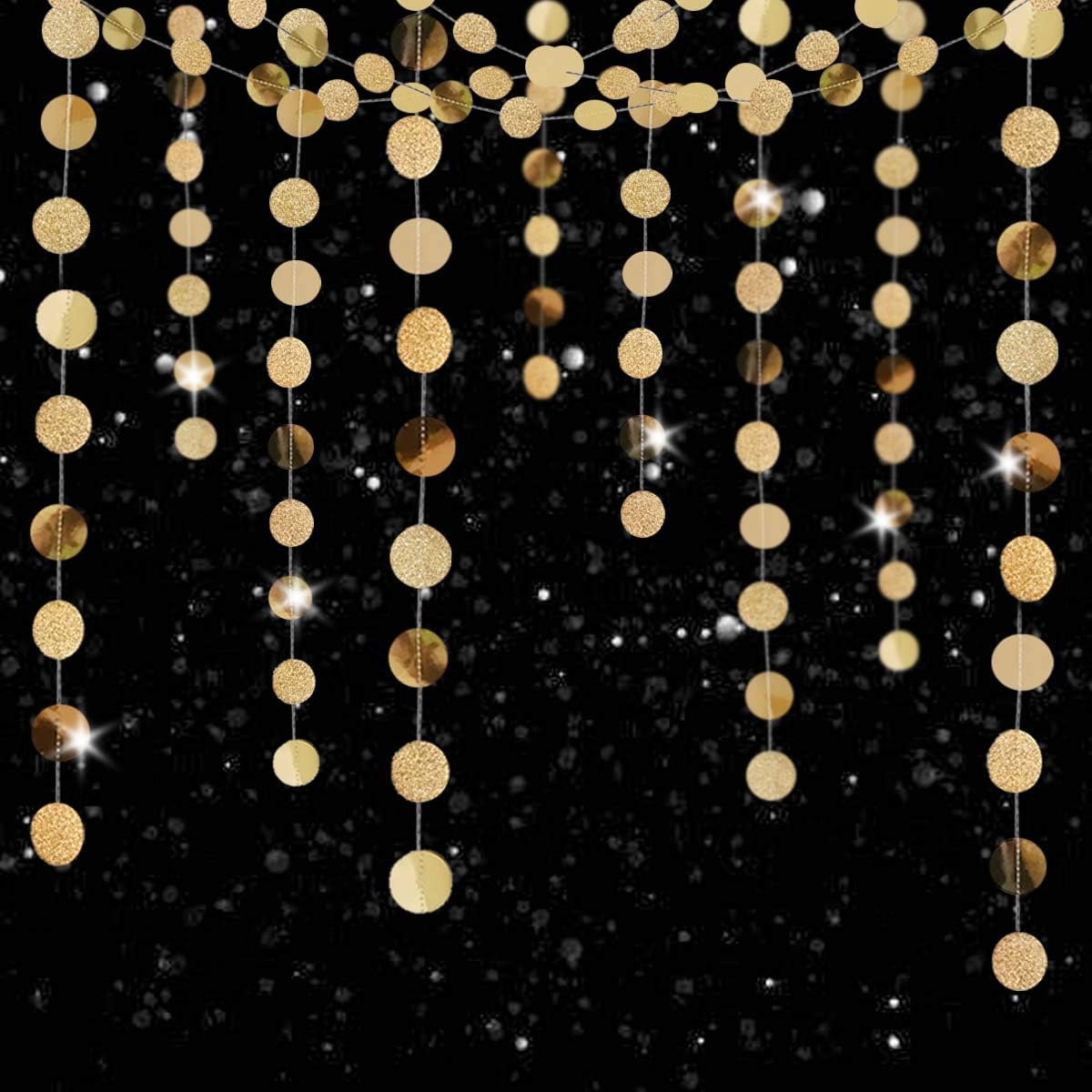 6 Pcs Glitter Champagne Gold Paper Circle Dots Garland (52 Feet) Party Hanging Bunting Birthday