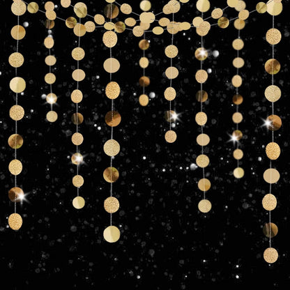 6 Pcs Glitter Champagne Gold Paper Circle Dots Garland (52 Feet) Party Hanging Bunting Birthday
