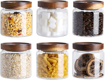Kanwone Glass Storage Jars Set of 6, 17 Ounce Airtight Food Storage Containers with Bamboo lids