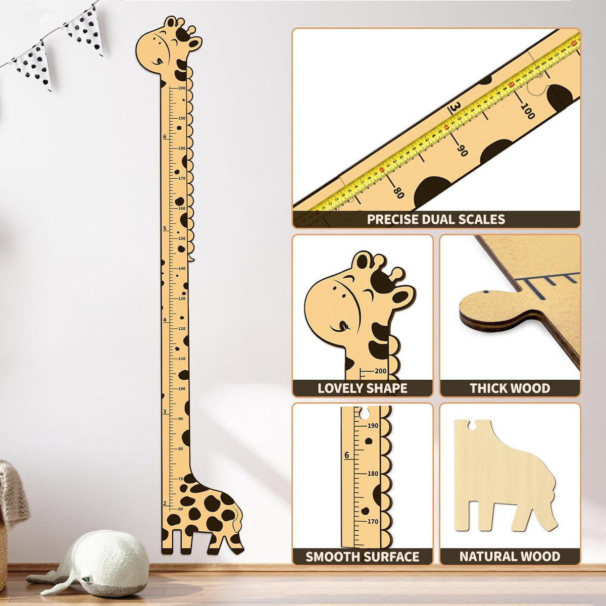 Wooden Growth Chart for Kids,Giraffe Height Chart for Boy Girls,Measuring Board for Kids Height,for