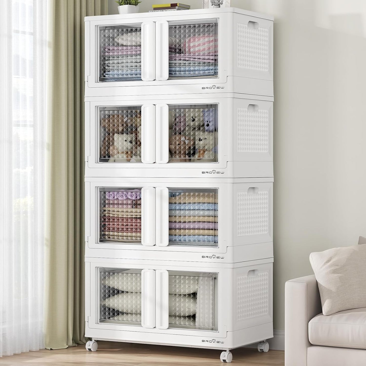 400Qt Stackable Storage Bins with Lids, 100Gal Closet Organizers and Storage Drawer, Plastic