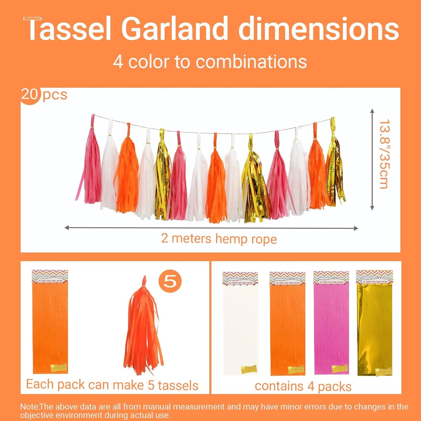 Shiny Tassel Garland Tissue Paper Tassel Banner,Tassels Decorations for Summer Luau Flamingo
