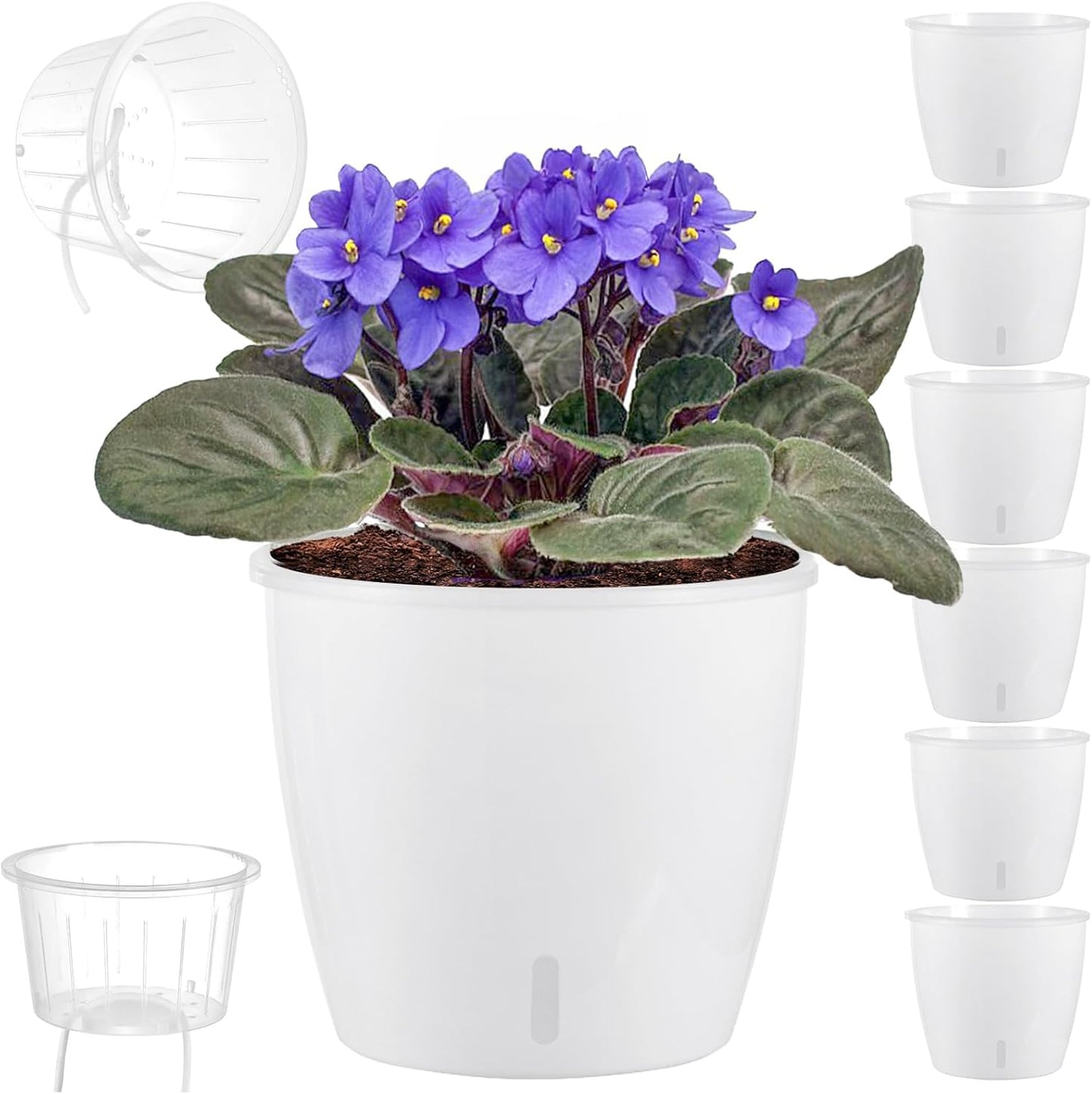 Self Watering Pots for Indoor Plants, 6-Pack 6.7'' Self Watering Planter with Drainage Holes, Small