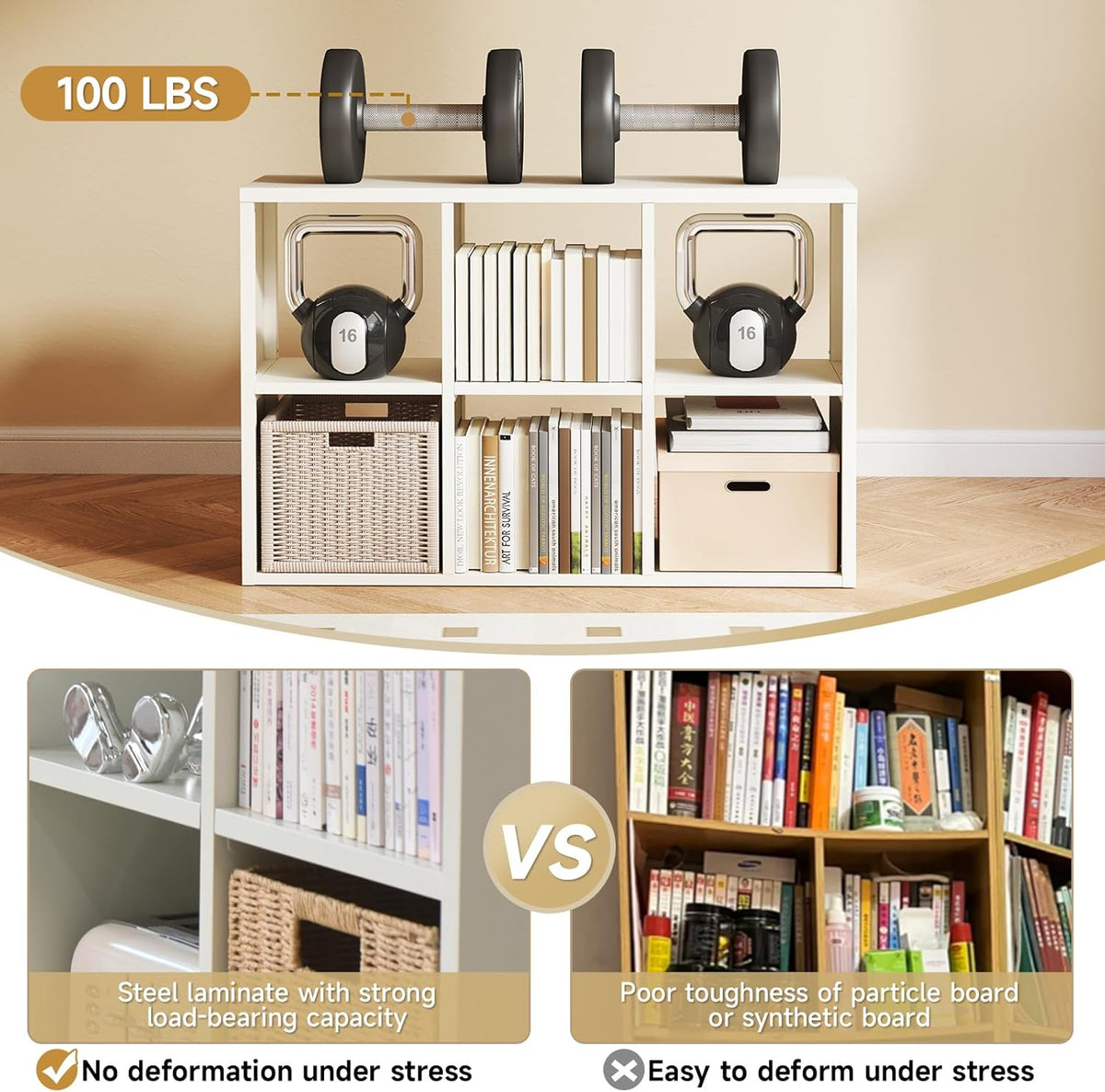 6 Cube Storage Organizer, Black Bookshelf with Storage, 2 Tier Storage Cubes,Freestanding Storage