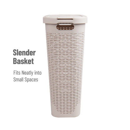 Mind Reader Slim Laundry Hamper with Lid, 40L Clothes Basket, Narrow Tapered Design with Ventilated
