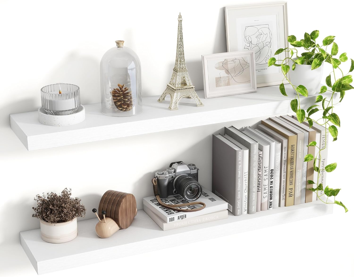 36 Inch Floating Shelves, 8 Inch Deep Floating Shelves for Wall, Hanging Shelf with Invisible