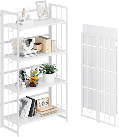 4NM No Assembly 4 Tiers Folding Bookshelf, 47.2" H Foldable Storage Shelves Vintage Bookcase