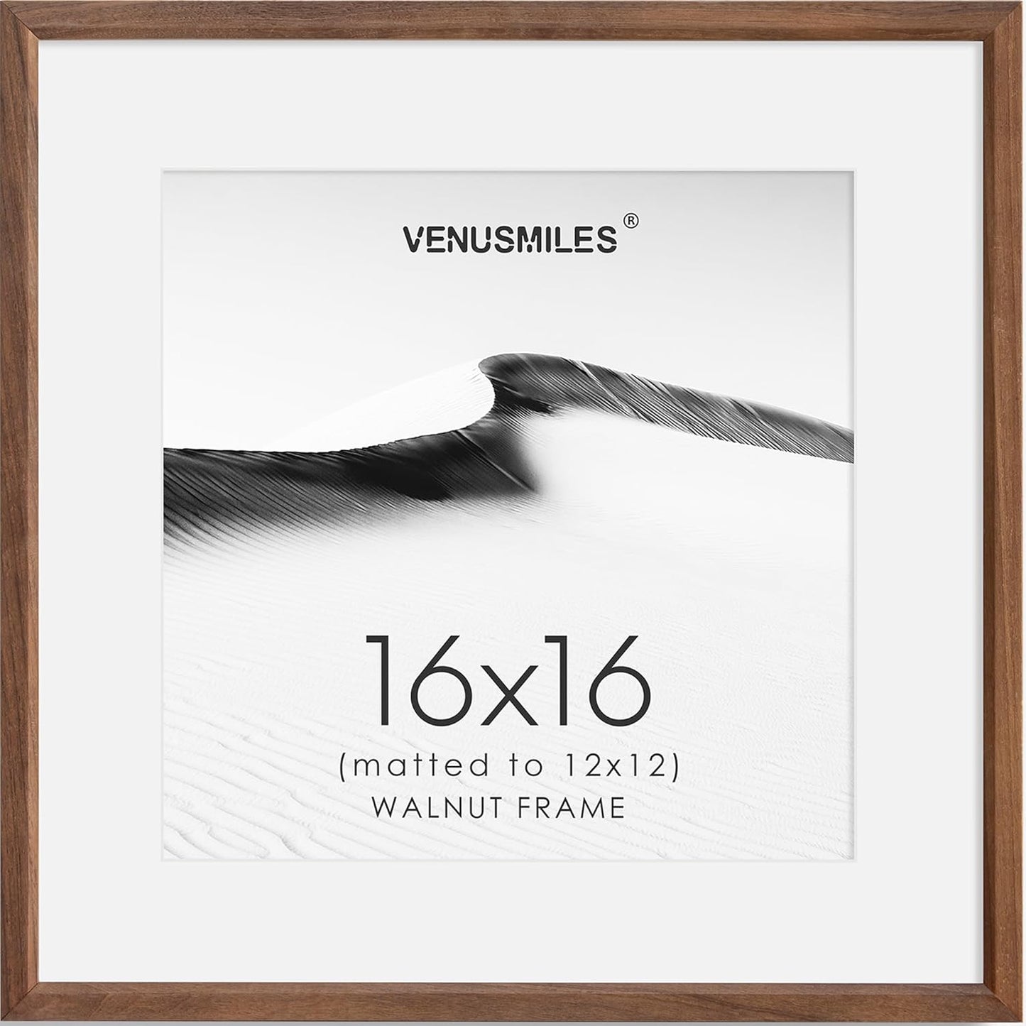 16x16 Picture Frame Natural Solid Walnut Photo Frames with 12x12 Removable Mat Wall Hanging Large