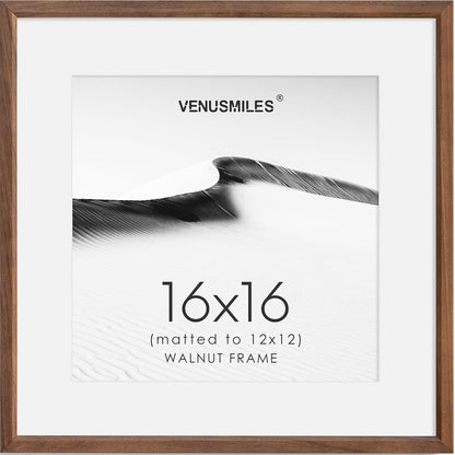 16x16 Picture Frame Natural Solid Walnut Photo Frames with 12x12 Removable Mat Wall Hanging Large