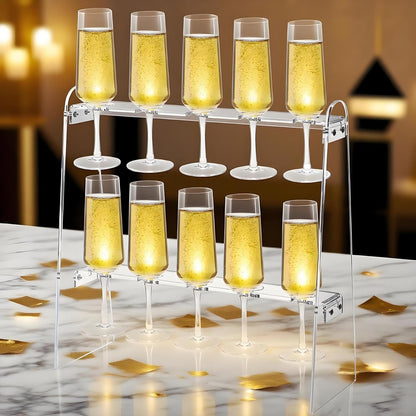 Tosnail 2-Tier Champagne Flute Glass Holder Stand, 10 Slots Champagne Flute Tabletop Stemware