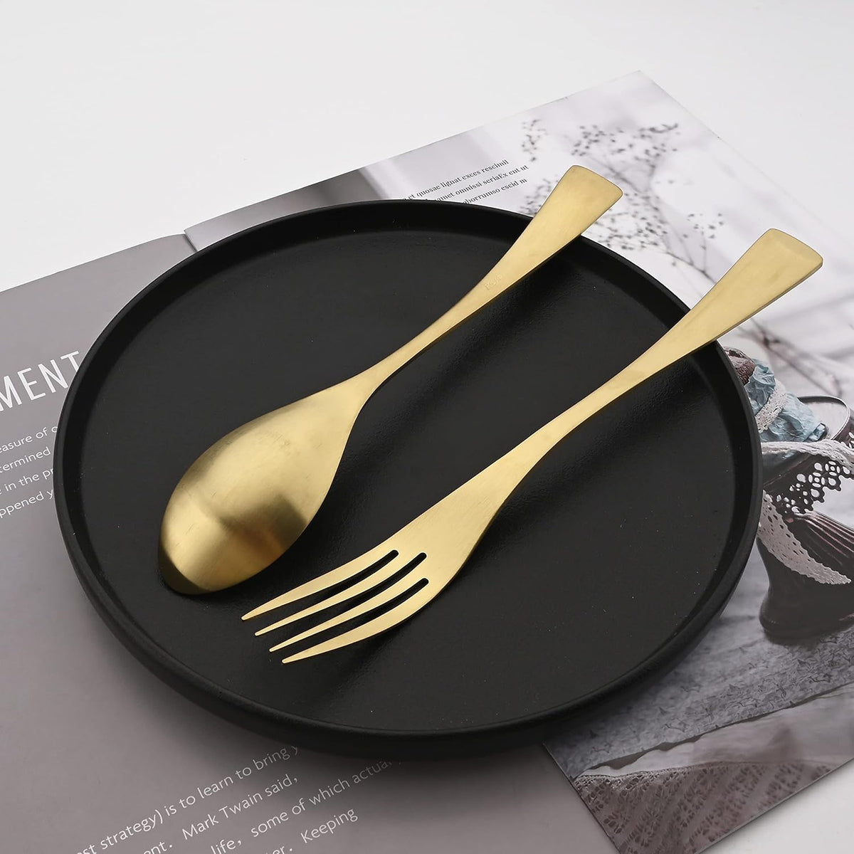 Luxury 18/10 Stainless Steel Matte Champagne gold Flatware Set - Silverware Cutlery Utensil Set
