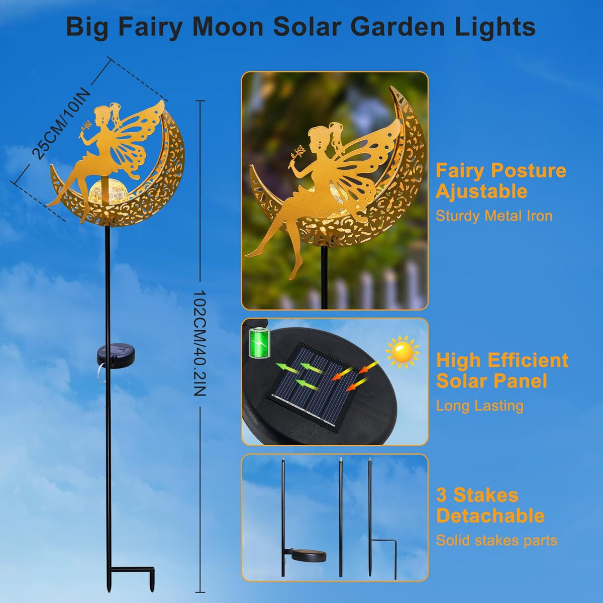 Fairy Moon Solar Lights Outdoor Garden Gifts for Mom Yard Decorations Stakes Lights, Waterproof LED