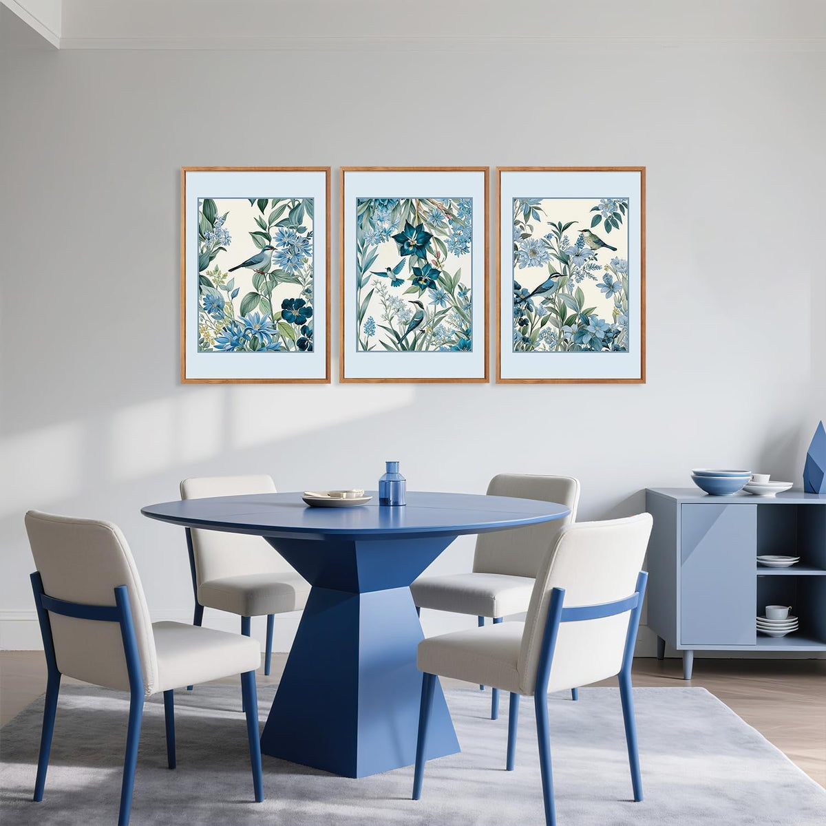 Aurlan Vintage Blue Birds and Botanical Framed Wall Art(24"x36"), 3PCS Classic Chinoiserie Audubon