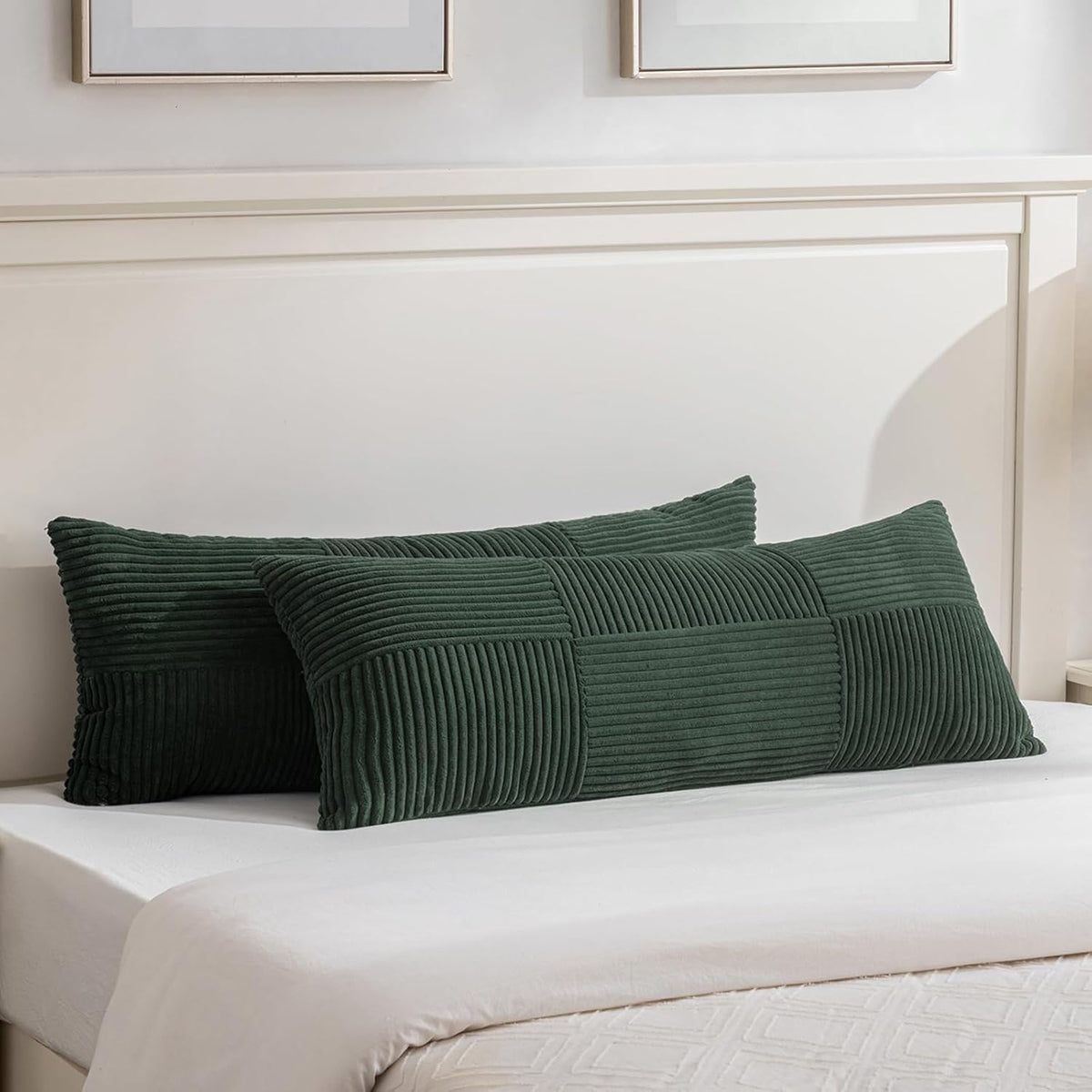 Fancy Homi Set of 2 Dark Green Boho Long Lumbar Body Decorative Throw Pillow Cover 14x36 Inch for