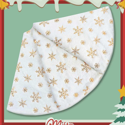 Christmas Tree Skirt, 48 Inch White Luxury Faux Fur & Gold Sequin Snowflakes, 4ft Xmas Tree Skirt
