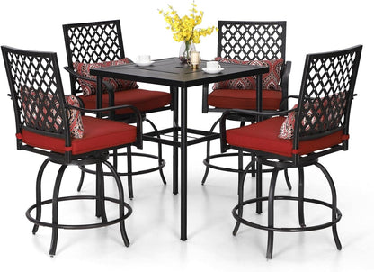 PHI VILLA 5 Piece Patio Bar Hight Dining Set for 4, Outdoor Bar Set with 4 Swivel Cushioned Bar