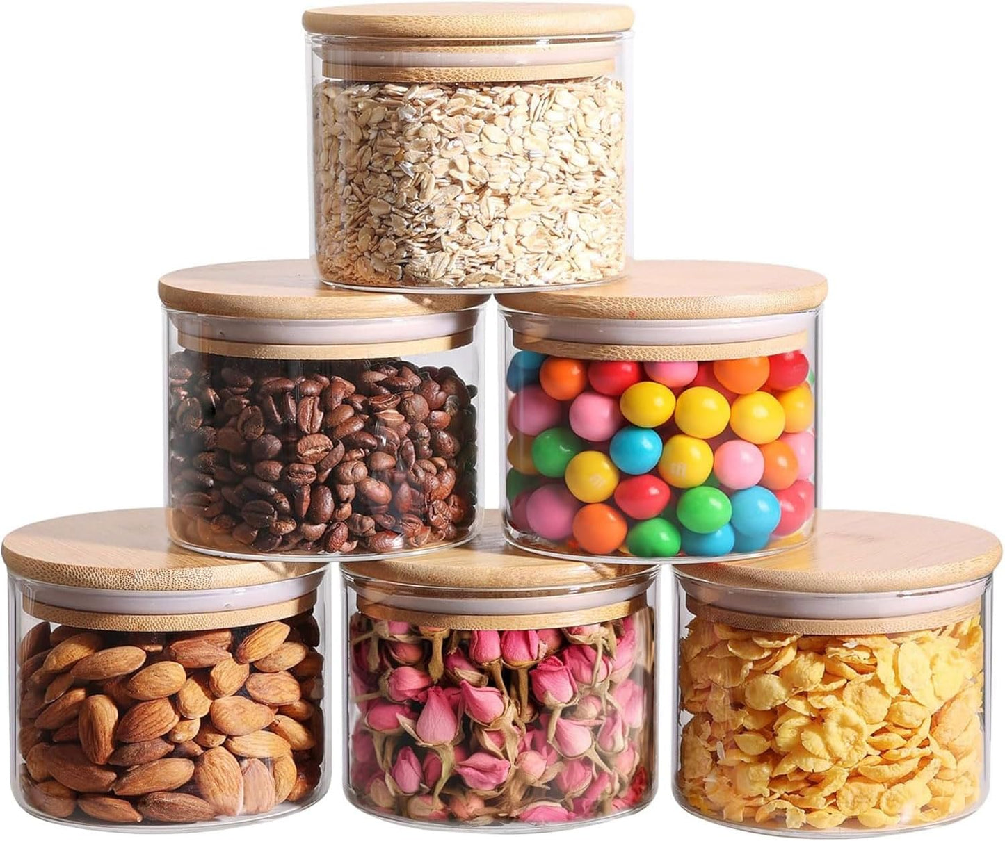 ComSaf 0.5 Qt Glass Food Storage Jars Set of 6, Clear Glass Storage Containers with Lids, Pantry