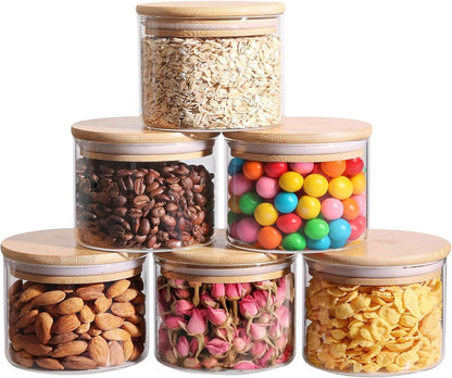 ComSaf 0.5 Qt Glass Food Storage Jars Set of 6, Clear Glass Storage Containers with Lids, Pantry