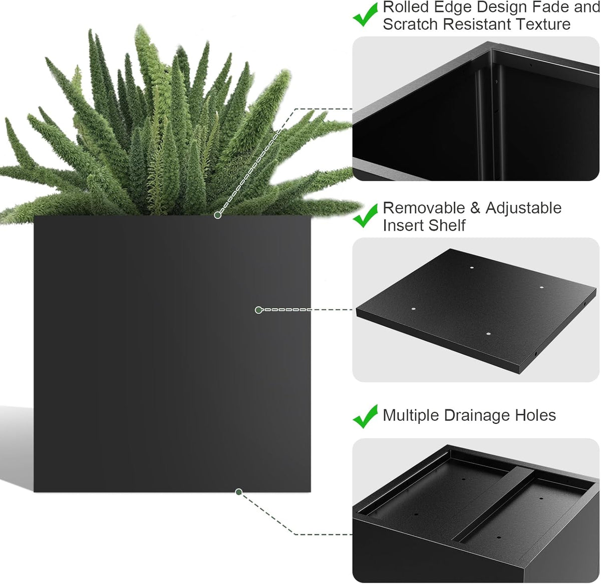 Tall Metal Cube Planter for Outdoor Plants 20" L x 20" W x 20" H, Heavy Duty Steel Rectangular
