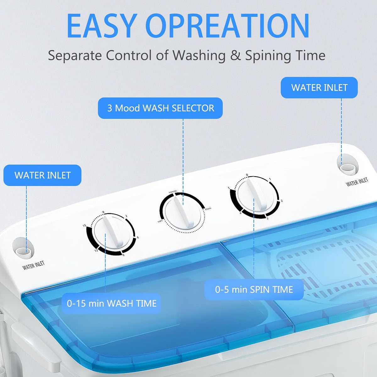 Portable Mini Twin Tub 18lbs Washing Machine With Drying Rack& 10 Hangers, 11lbs Washer & 7lbs