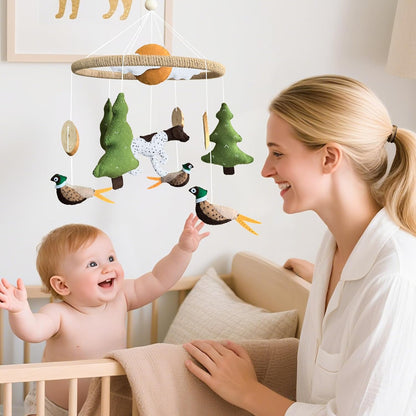 Baby Mobile for Crib Hunting Baby Crib Mobile for Boys Girls Handmade Felt Woodland Nursery Decor