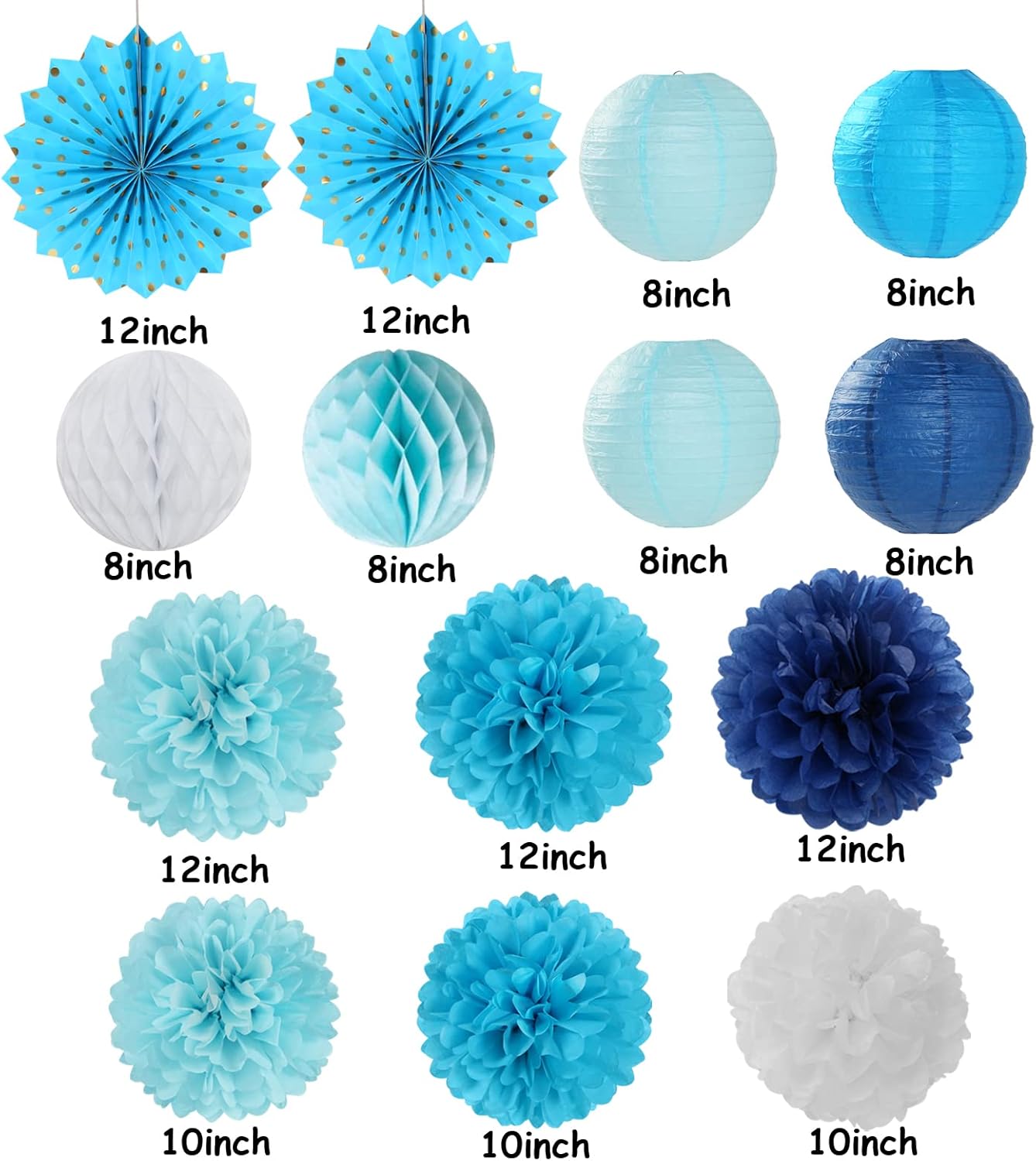 Light-Royal Navy-Blue White Party-Decorations Streamers - 14pc Boy Birthday Baby Shower Paper