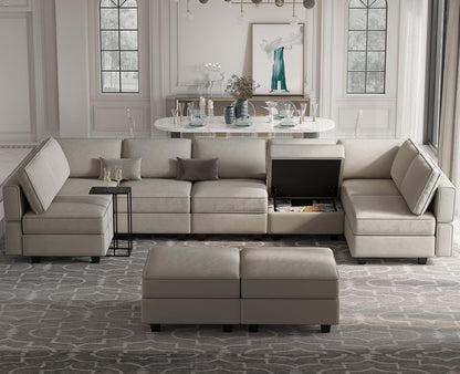 Belffin Modular Sectional Sofa with Ottomans Velvet Reversible Chaise Sleeper Bed Storage Seat