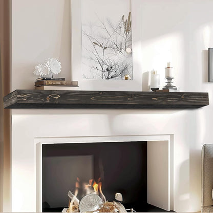 72x8x3 Fireplace Mantel - Handcrafted Hollow Rustic Solid Wood Wall Mounted Floating Shelf with