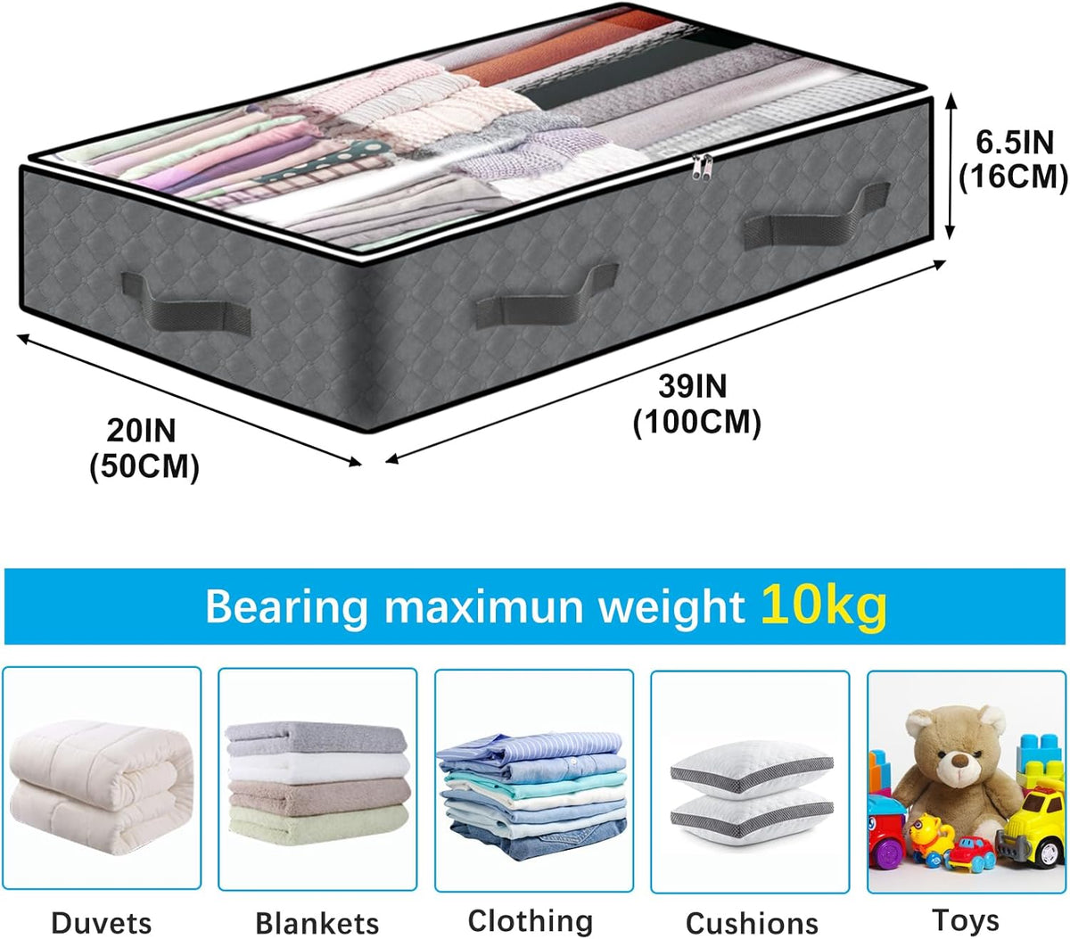 6 Pack Under Bed Storage Containers, 90L Collapsible Closet Organizers and Storage Bins, Underbed