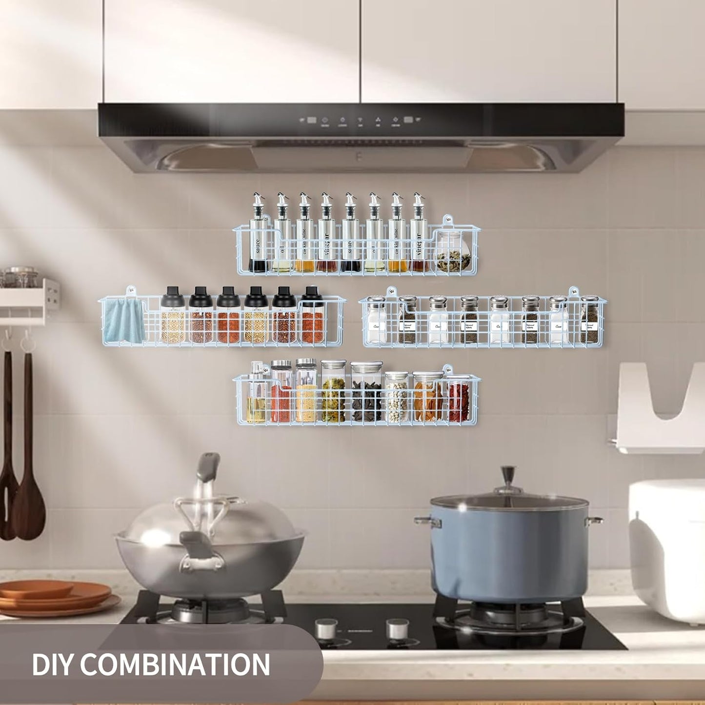 Spice Rack, 4-Pack Seasoning Organizer Wall Mount for Kitchen Storage Organization, Metal Spice
