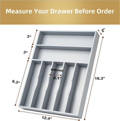 Silverware Organizer 13 Inch Gray Bamboo Kitchen Drawer Organizer 7 Slots Utensil Organizer