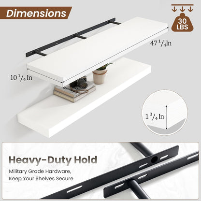Heimlove 48" White Floating Shelves for Wall,10 Deep Rustic Wood Display & Storage Wall Shelves
