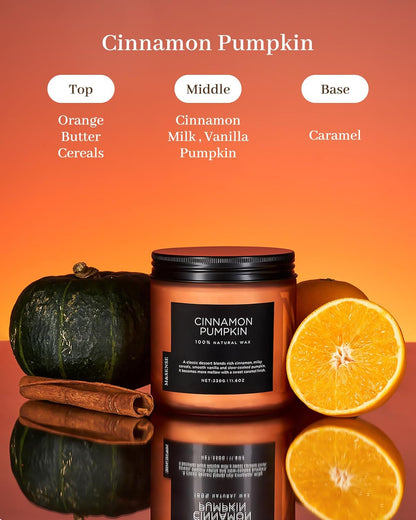 M&SENSE Cinnamon Pumpkin Fall Scented Candles, 11.6oz Soy Natural Candles 70 Hours Long Lasting
