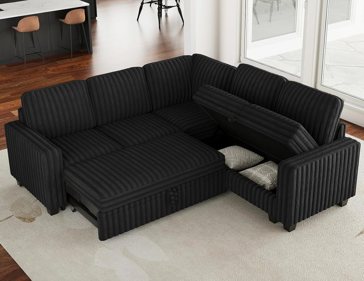 Belffin Plush Corduroy Modular Sectional Sofa with Pull Out Bed Convertible Small Sectional Corner