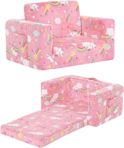 Toddler Chair Kids Couch, 2-in-1 Comfy Armchair with Removable and Washable Cover Carrying Handle