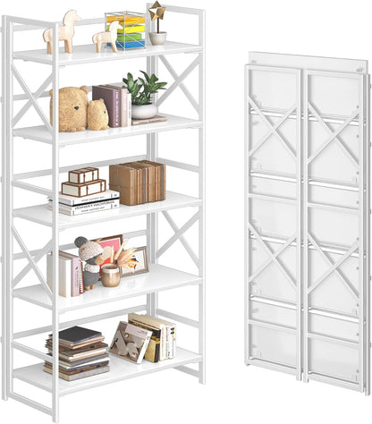 4NM 5 Tiers No Assembly Book Shelves, 51.2" H Folding Bookshelf Bookcase Open Industrial Foldable