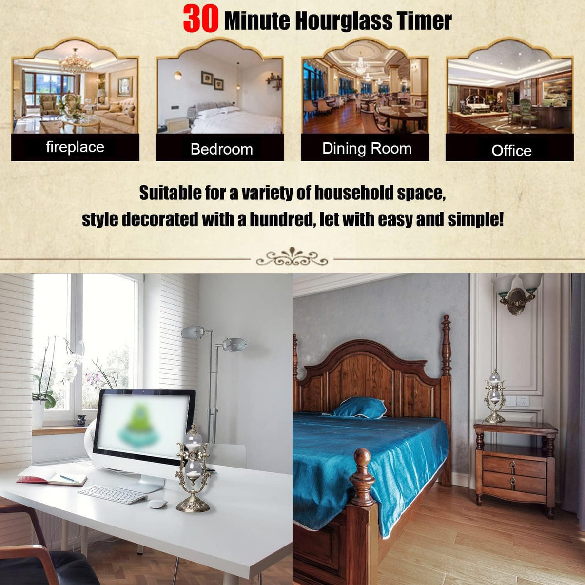 Sand Timer 30 Minutes,Sanduhr Deko,Hour Glass,Metal Vintage Hourglass,for Home Decoration Office