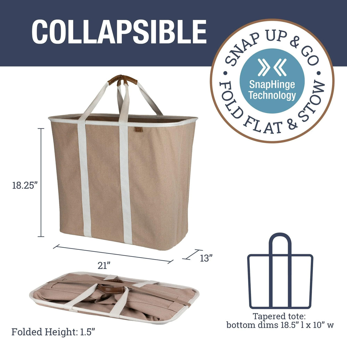CleverMade Collapsible Laundry Caddy LUXE, 64L Pop-Up Hamper, 2 Pack, Mocha