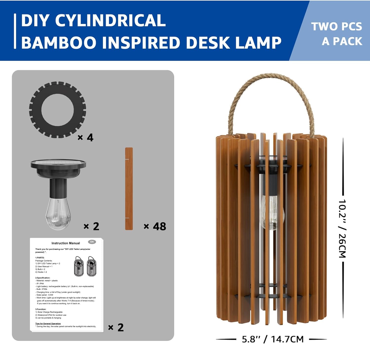 2-Pack Solar Lanterns Outdoor Hanging Portable Table Top Decorative Lamp DIY Lantern Lights