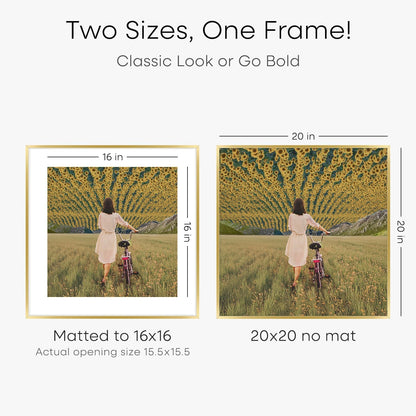 Homeforia 20x20 Picture Frame Gold, High End Metal 20 x 20 Square Poster Frame with Mat 16 x 16